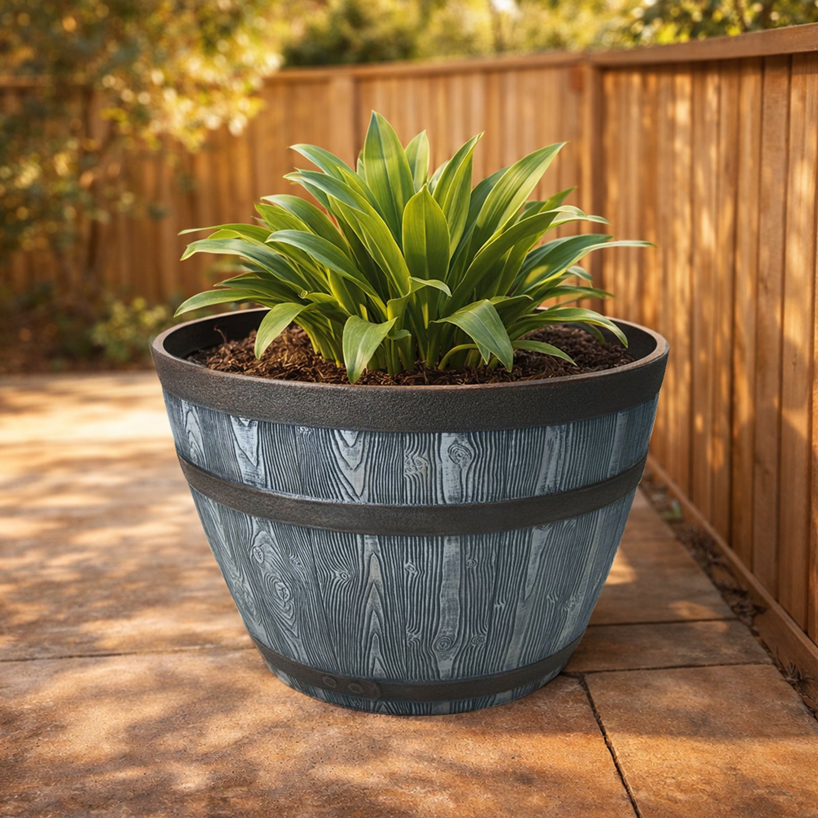 Eden 51cm Grey And Bronze Whiskey Half Barrel Planter