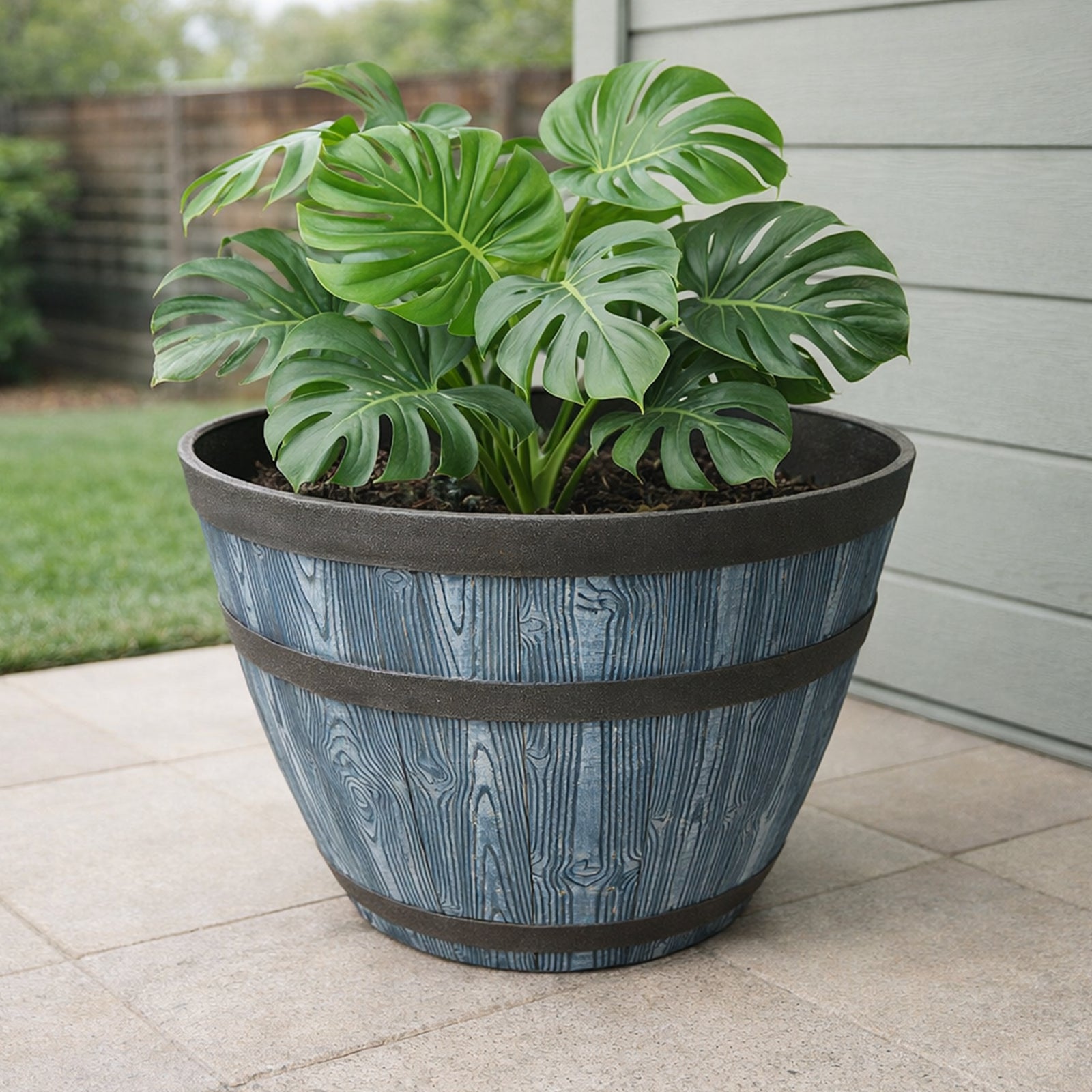 Eden 56cm Grey And Bronze Whiskey Half Barrel Planter