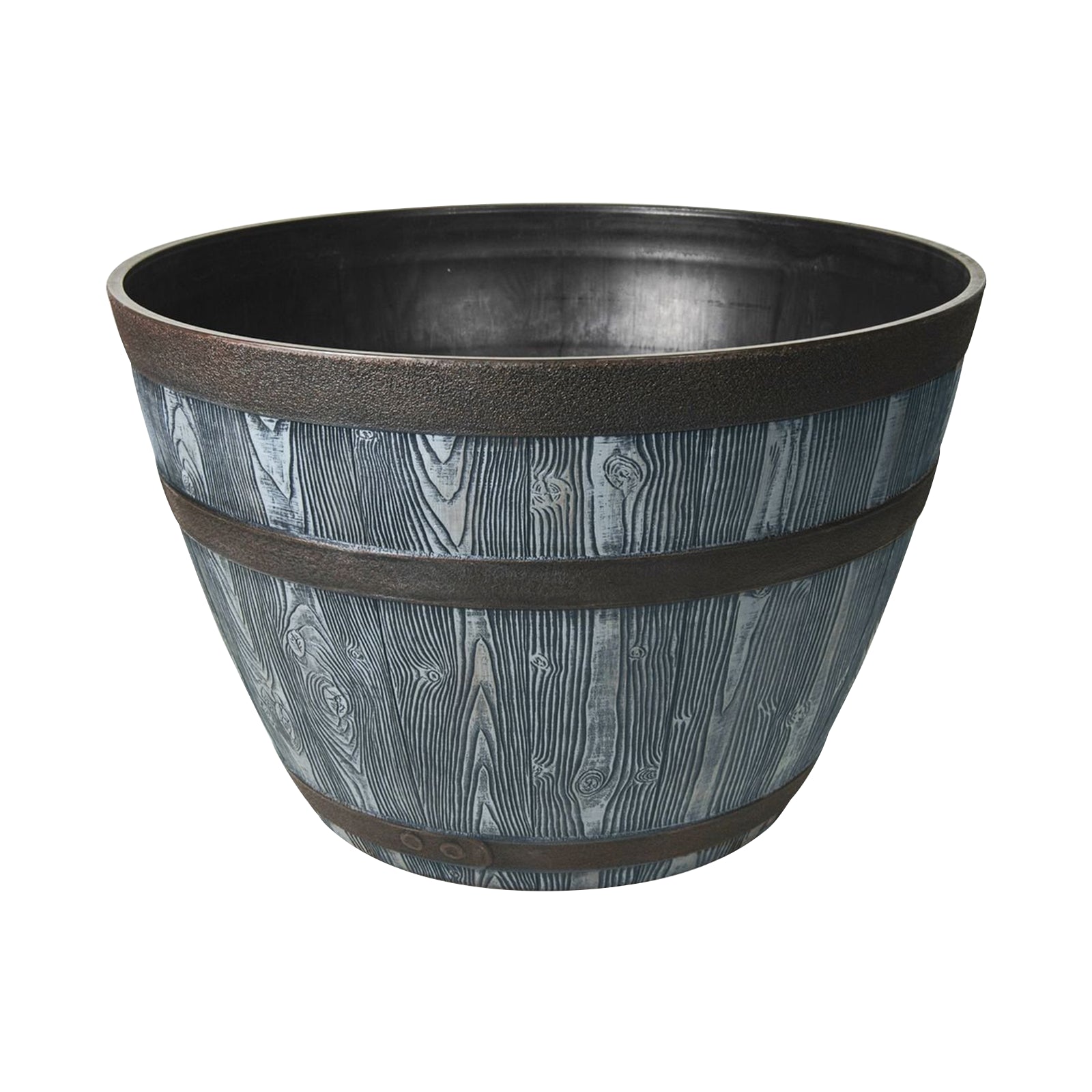 Eden 56cm Grey And Bronze Whiskey Half Barrel Planter