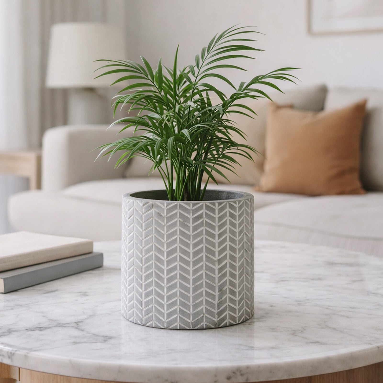 Eden 11.5cm grey chevron indoor concrete planter for small plants and décor