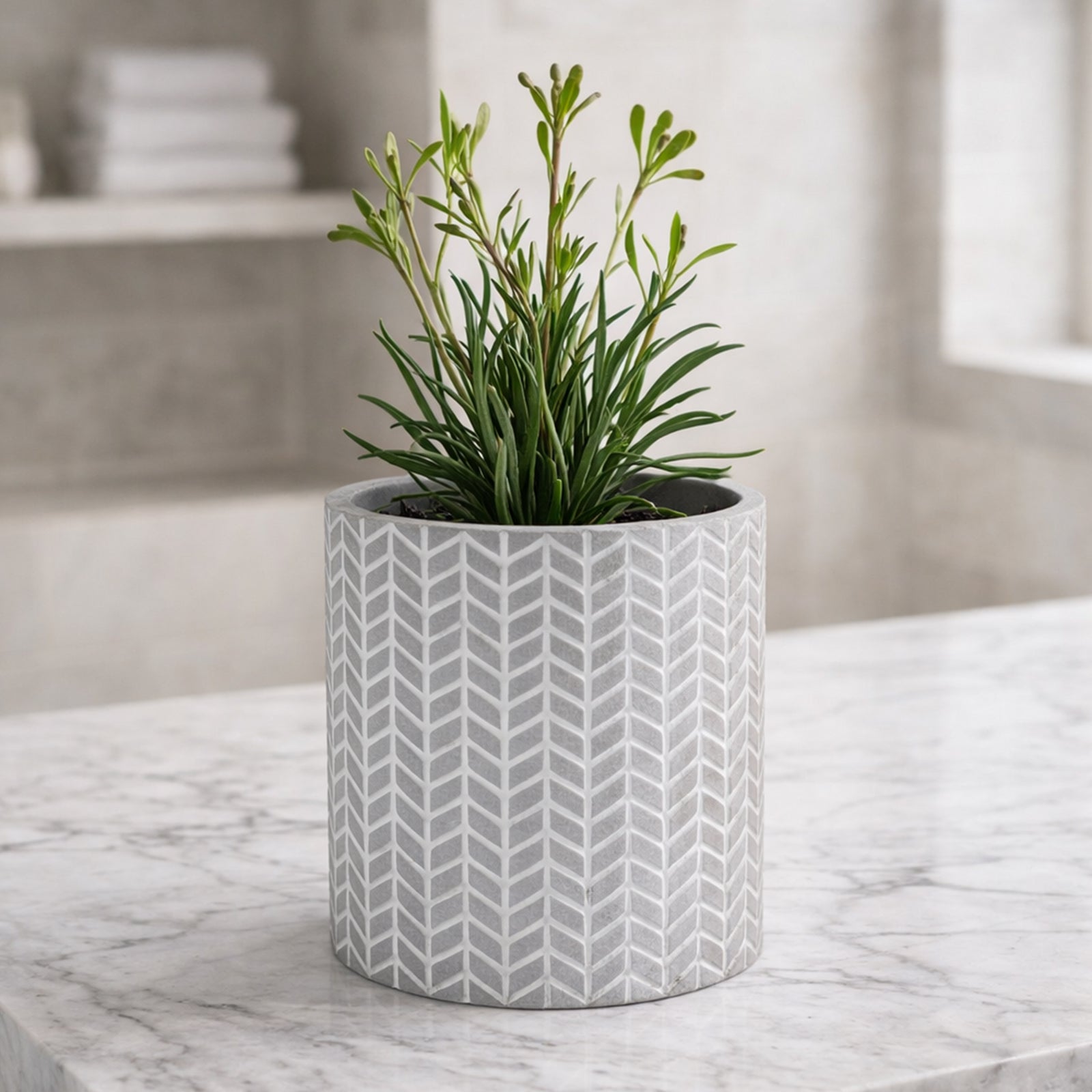 Eden 13.5cm grey chevron indoor concrete planter ideal for indoor plants