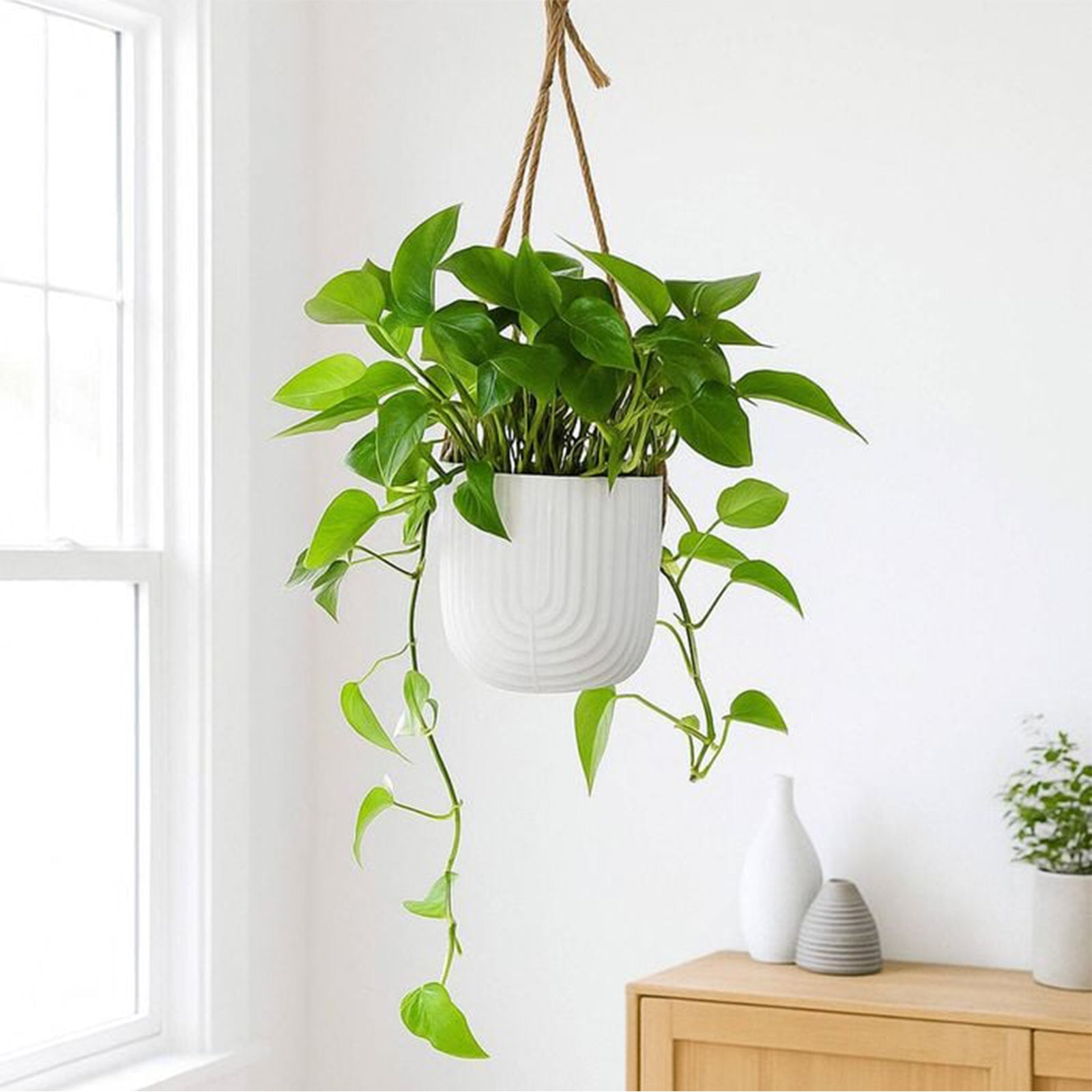 Eden off white ceramic rainbow hanging pot for stylish indoor plants and modern décor
