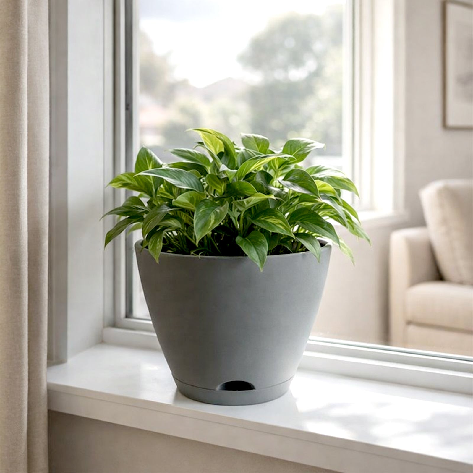 Eden grey Oslo self-watering planter for easy-care indoor and outdoor plants