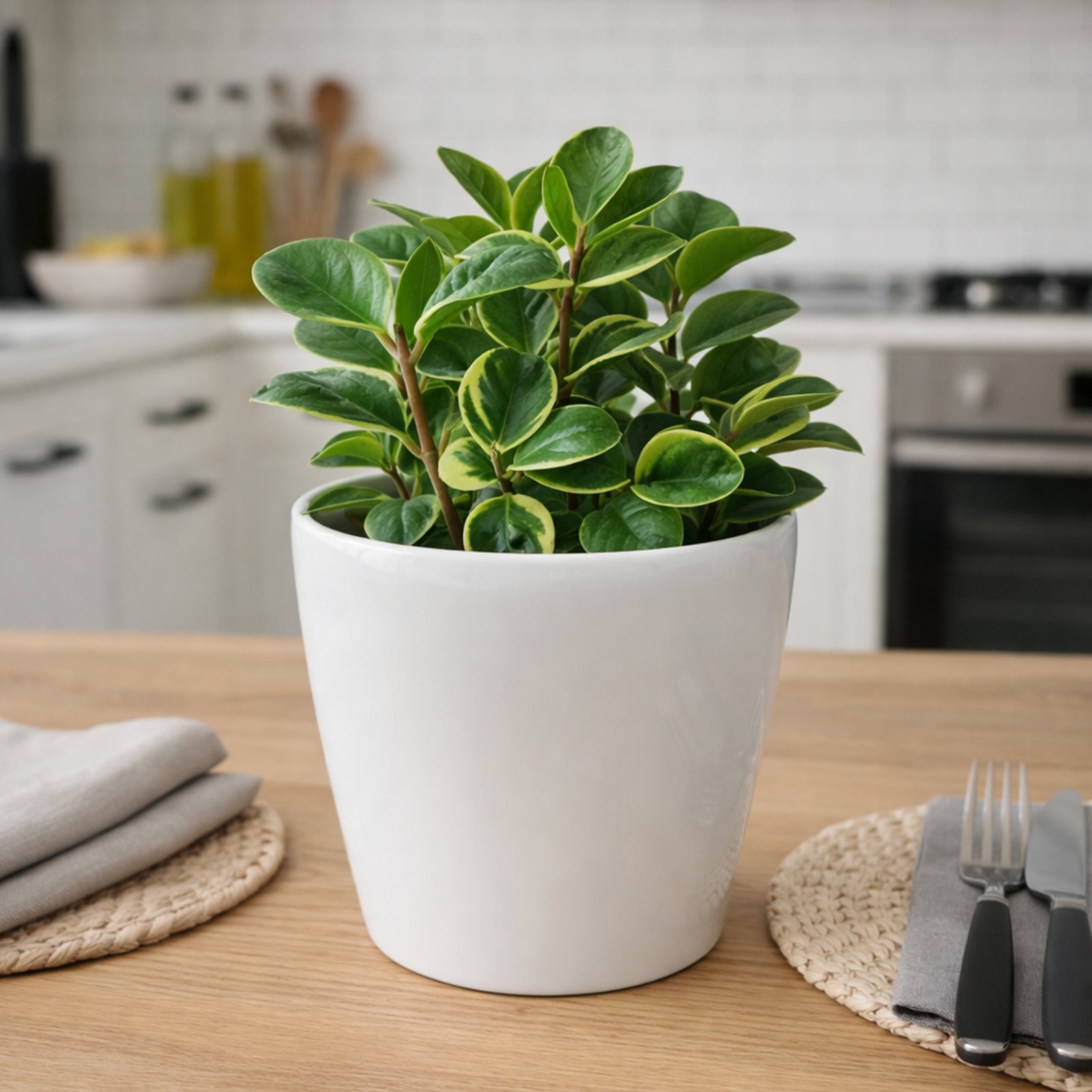 Eden 18cm warm white round premium self-watering plastic pot for easy care plants