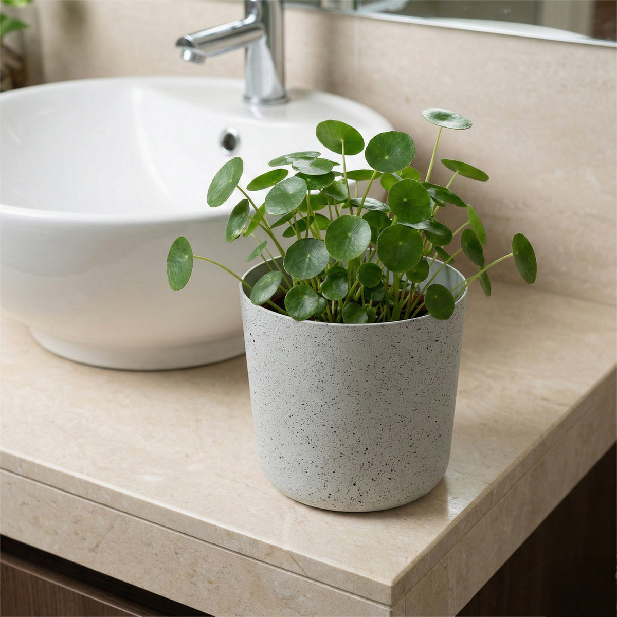 Eden 18cm white stonelite sphere planter for modern indoor and outdoor plant styling