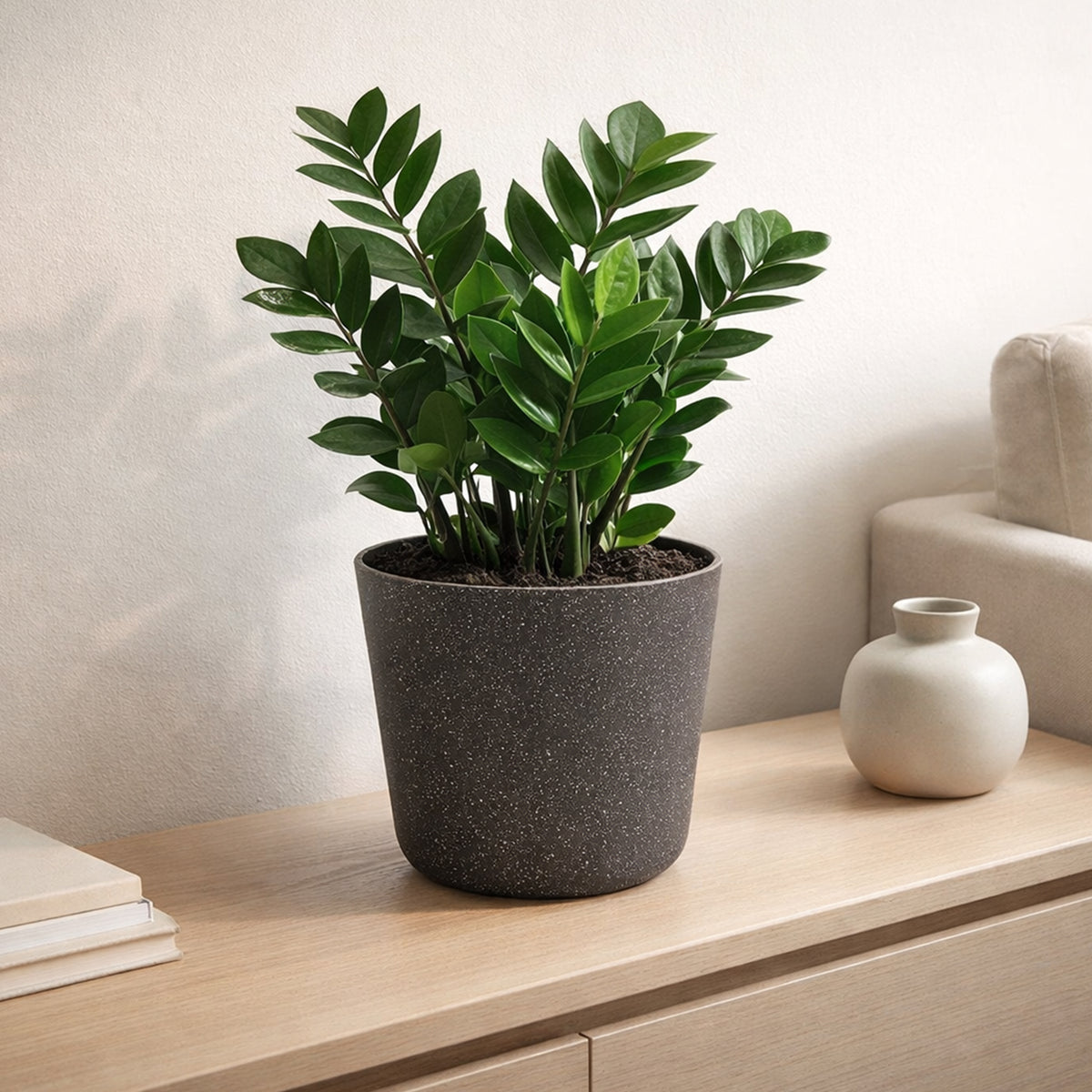 Eden 22cm charcoal stonelite sphere planter suitable for medium plants indoors or outdoors