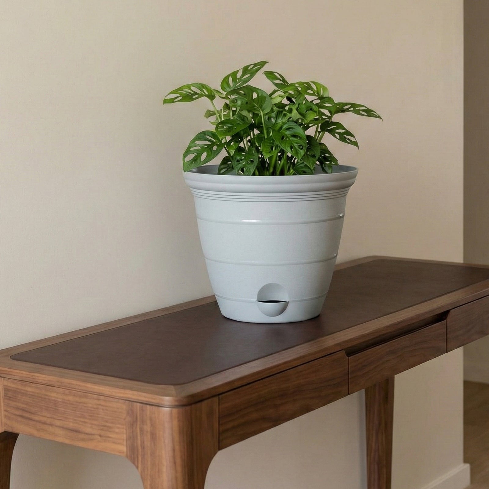 Eden grey Roman self-watering planter for medium garden and patio plants