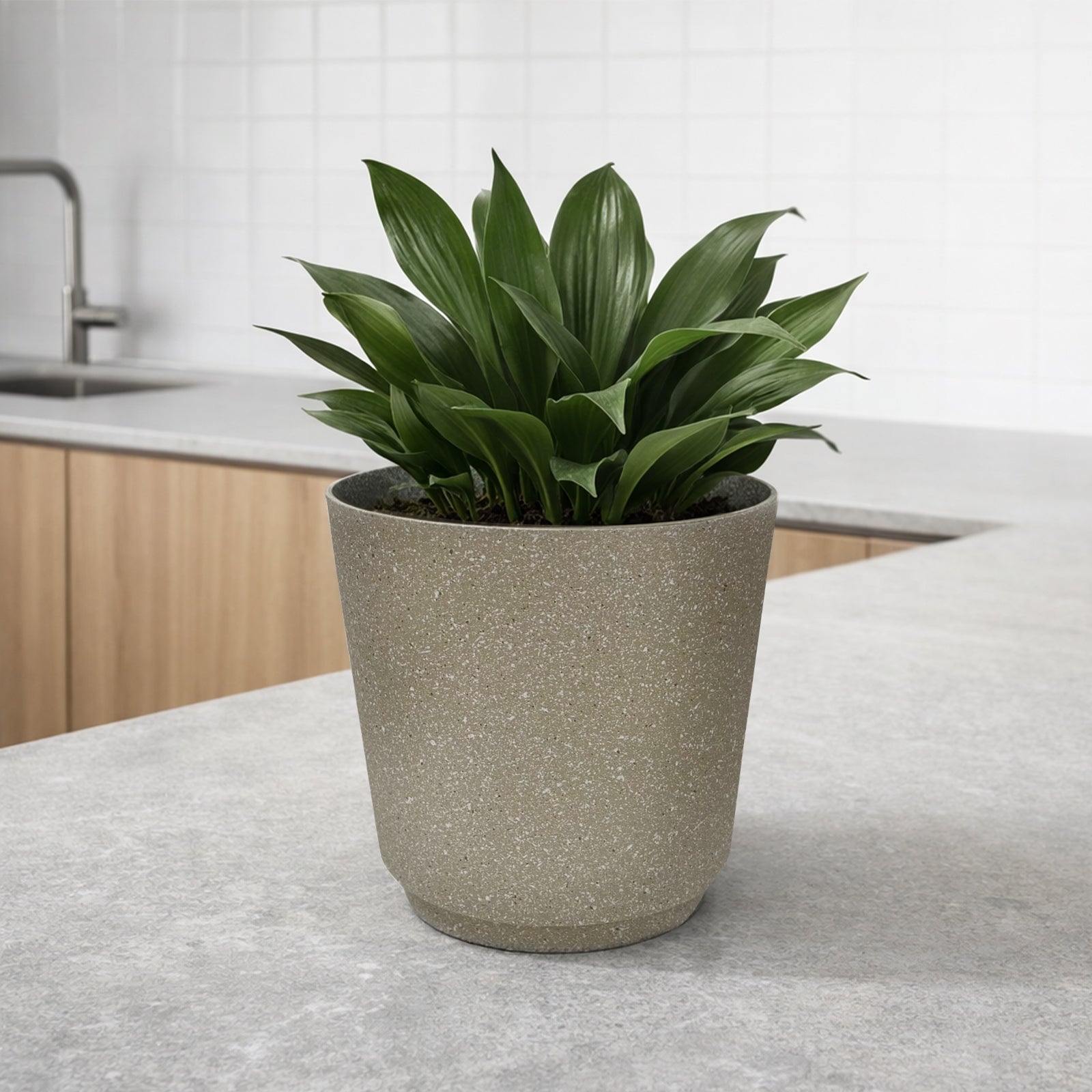 Eden large beige Stonelite self-watering pot for indoor and outdoor plants