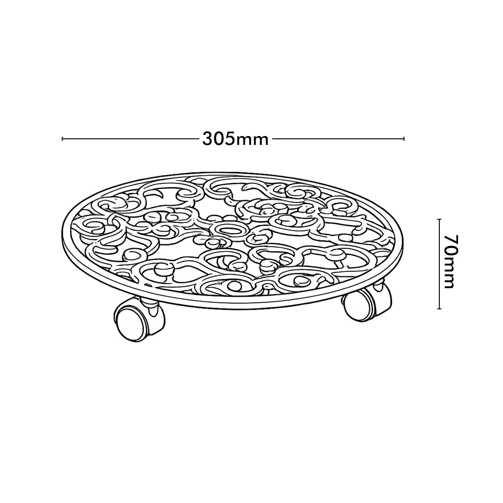 Eden 30.5cm heavy duty cast iron round pot plant trolley for strong and stable support