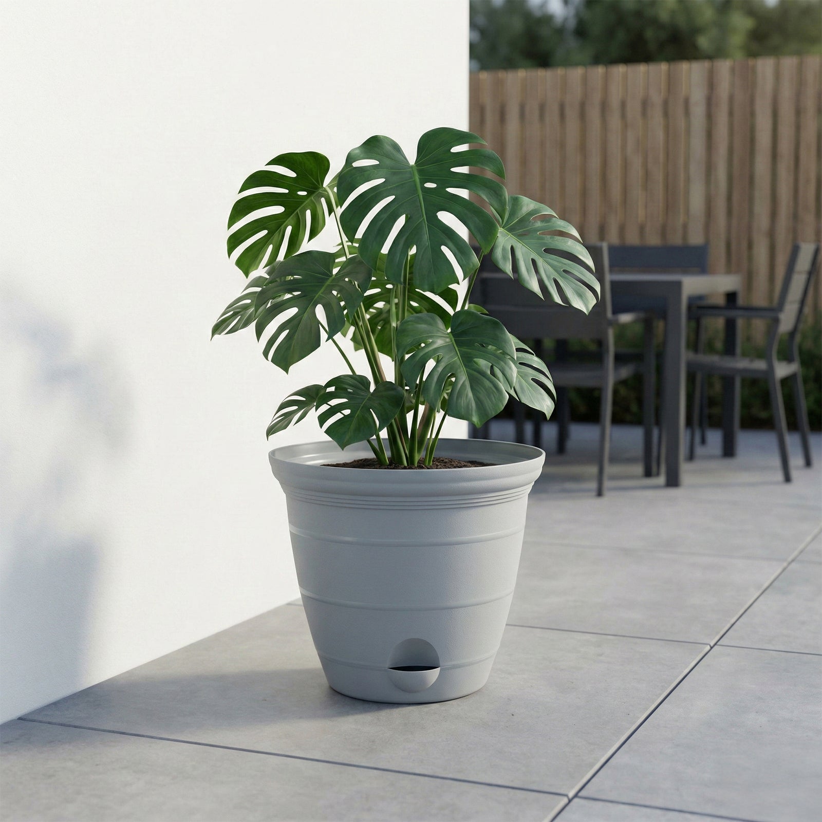 Eden large grey Roman self-watering planter for balconies and gardens