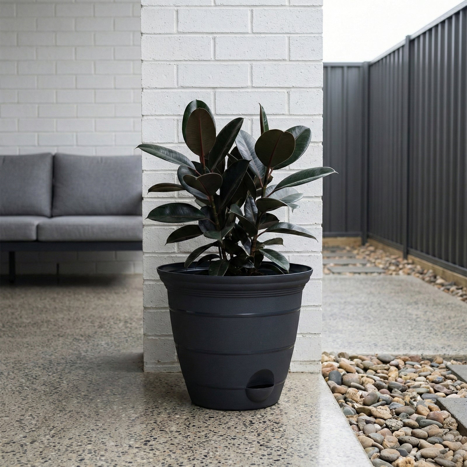 Eden 38cm charcoal Roman self-watering planter for feature plants