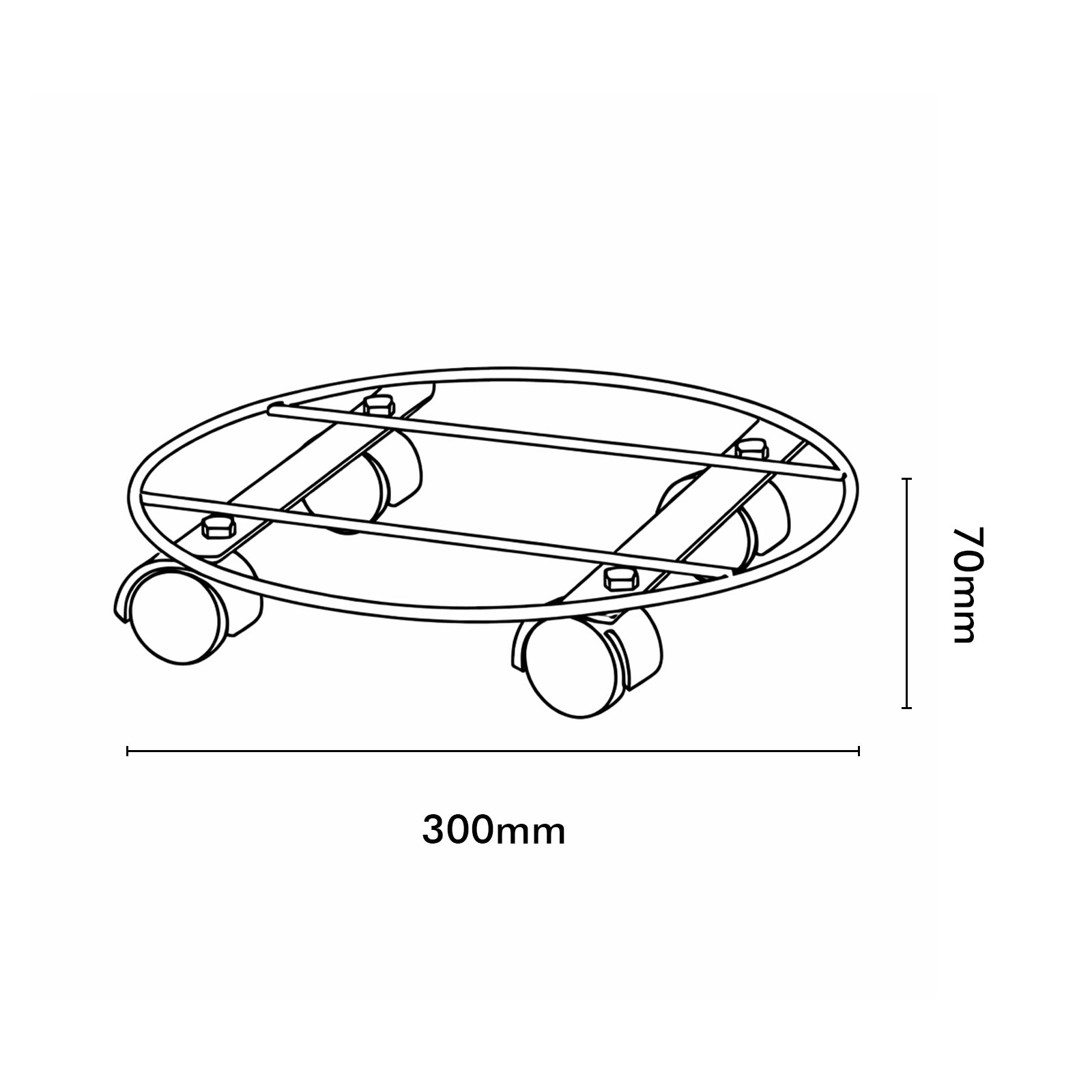 Eden 30cm heavy duty round pot plant trolley for supporting and moving heavy planters