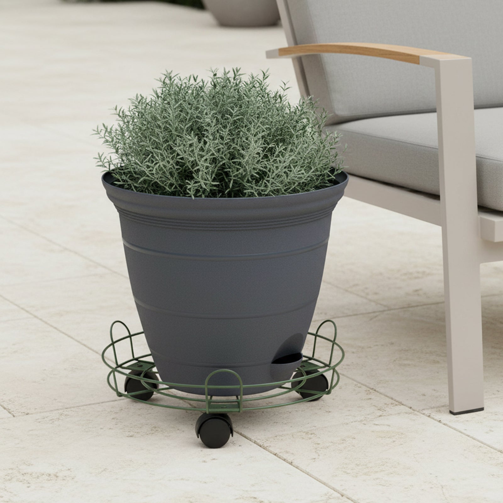 Eden 33cm round pot plant trolley with rails for added stability and easy movement