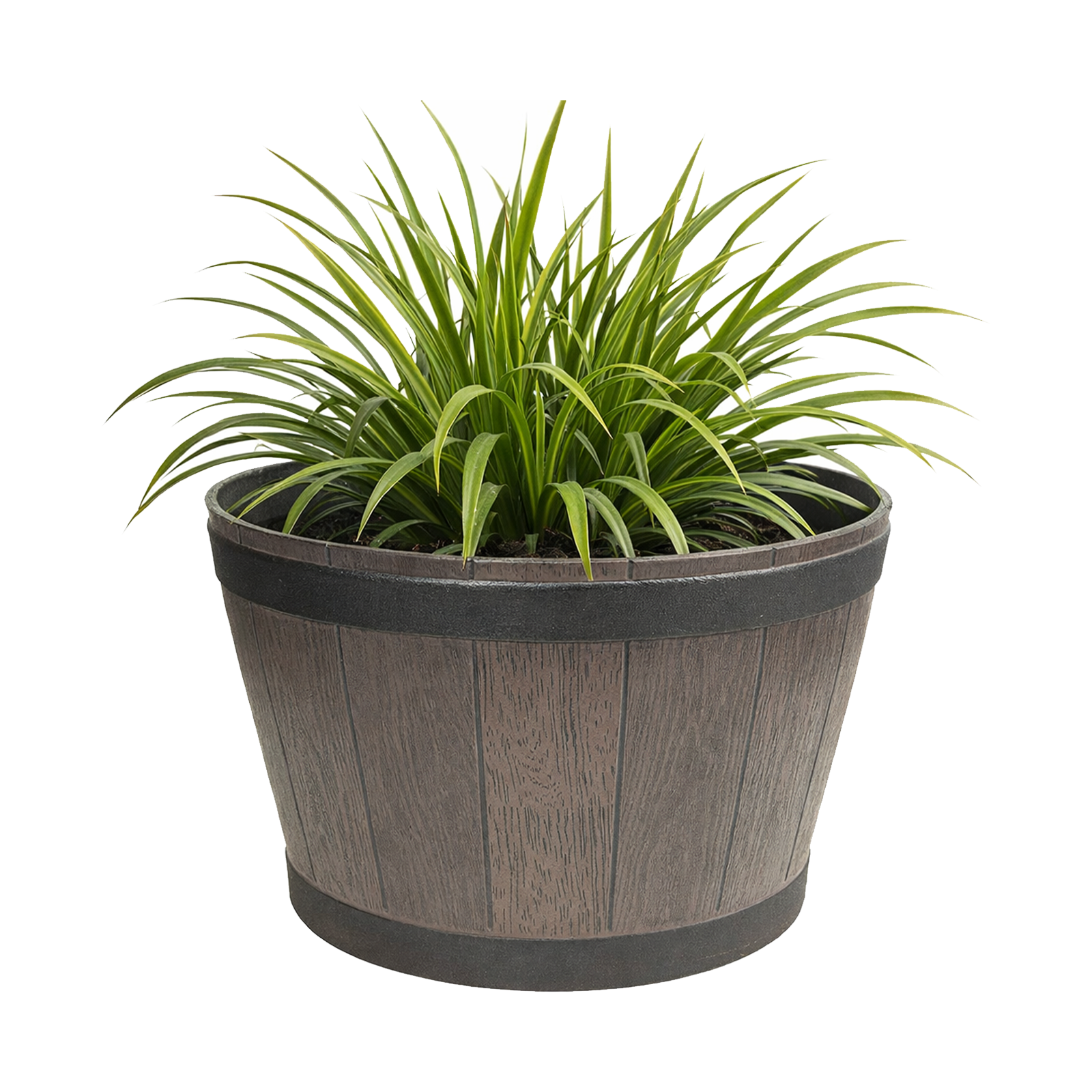 Eden resin whiskey barrel planter for outdoor plants, gardens and patios