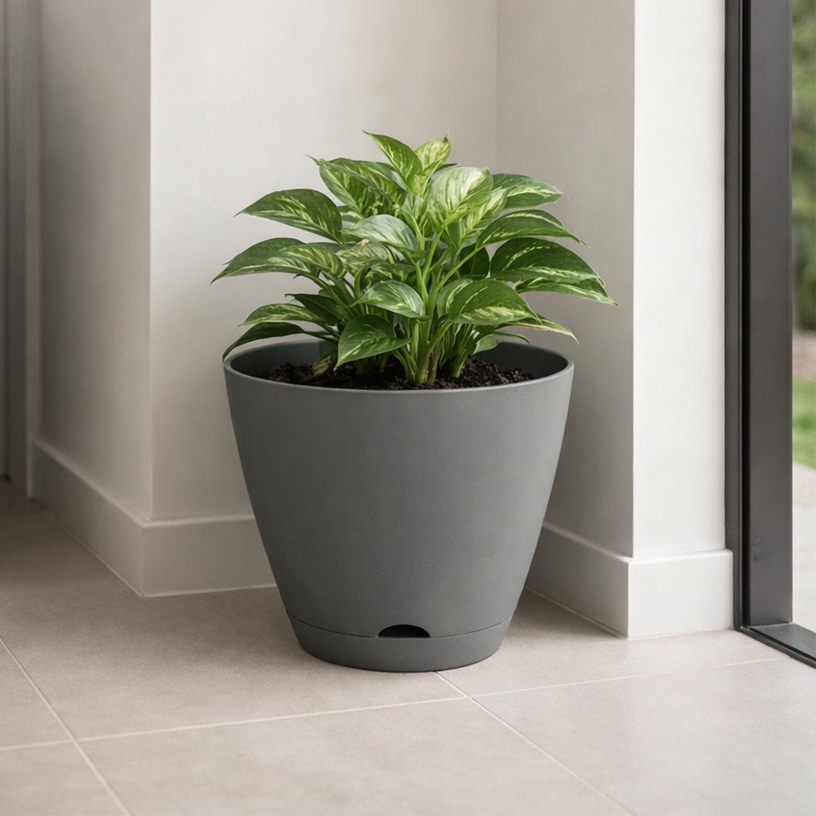 Eden 38cm grey Oslo self-watering planter for feature plants and landscaping