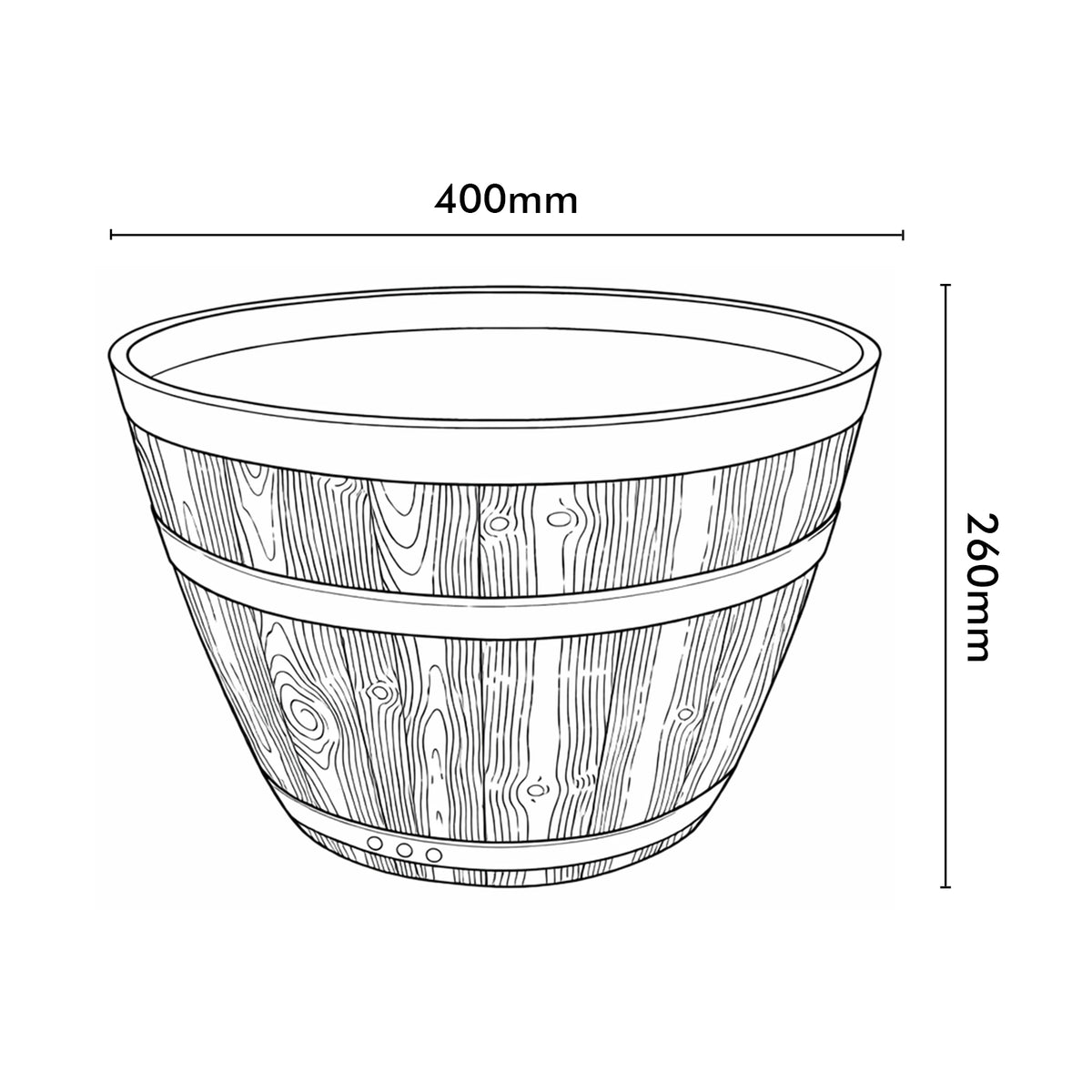 Eden grey and bronze whiskey half barrel planter for outdoor gardens and patios
