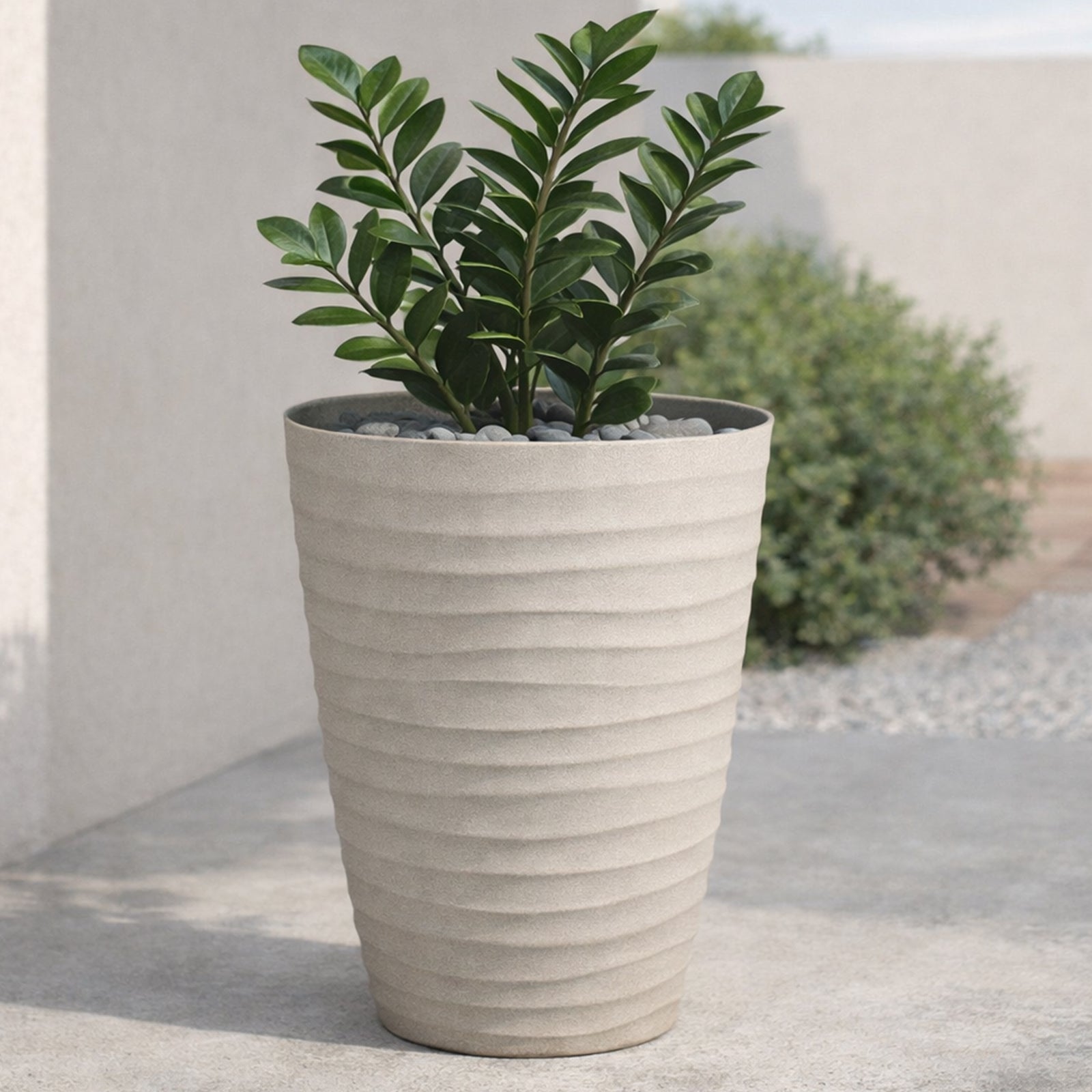 Eden 40cm sandstone tall wavy planter for modern indoor and outdoor plant styling