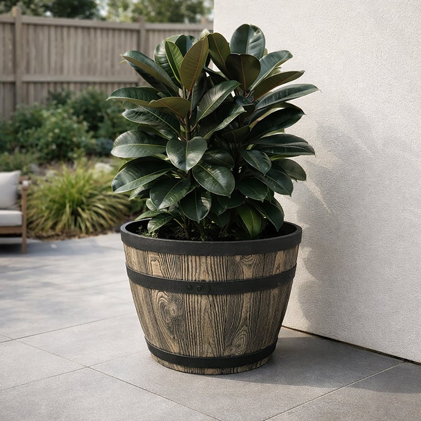 Eden sandstone self-watering round planter for outdoor gardens and patios