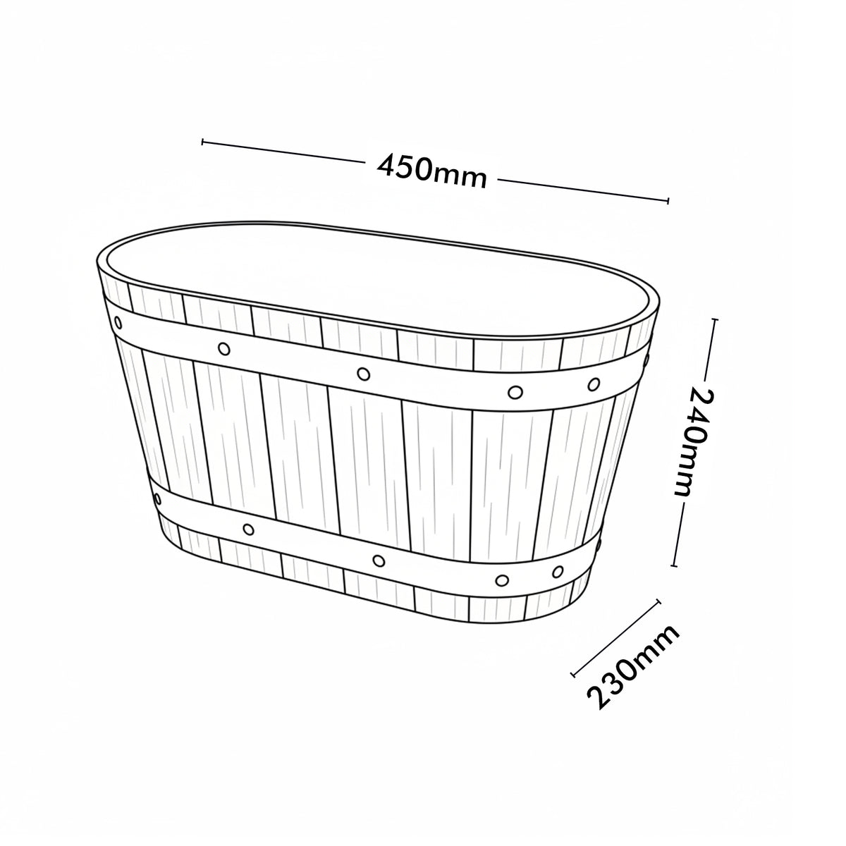 Eden 45cm grey and bronze whiskey trough planter suitable for indoor and outdoor plants