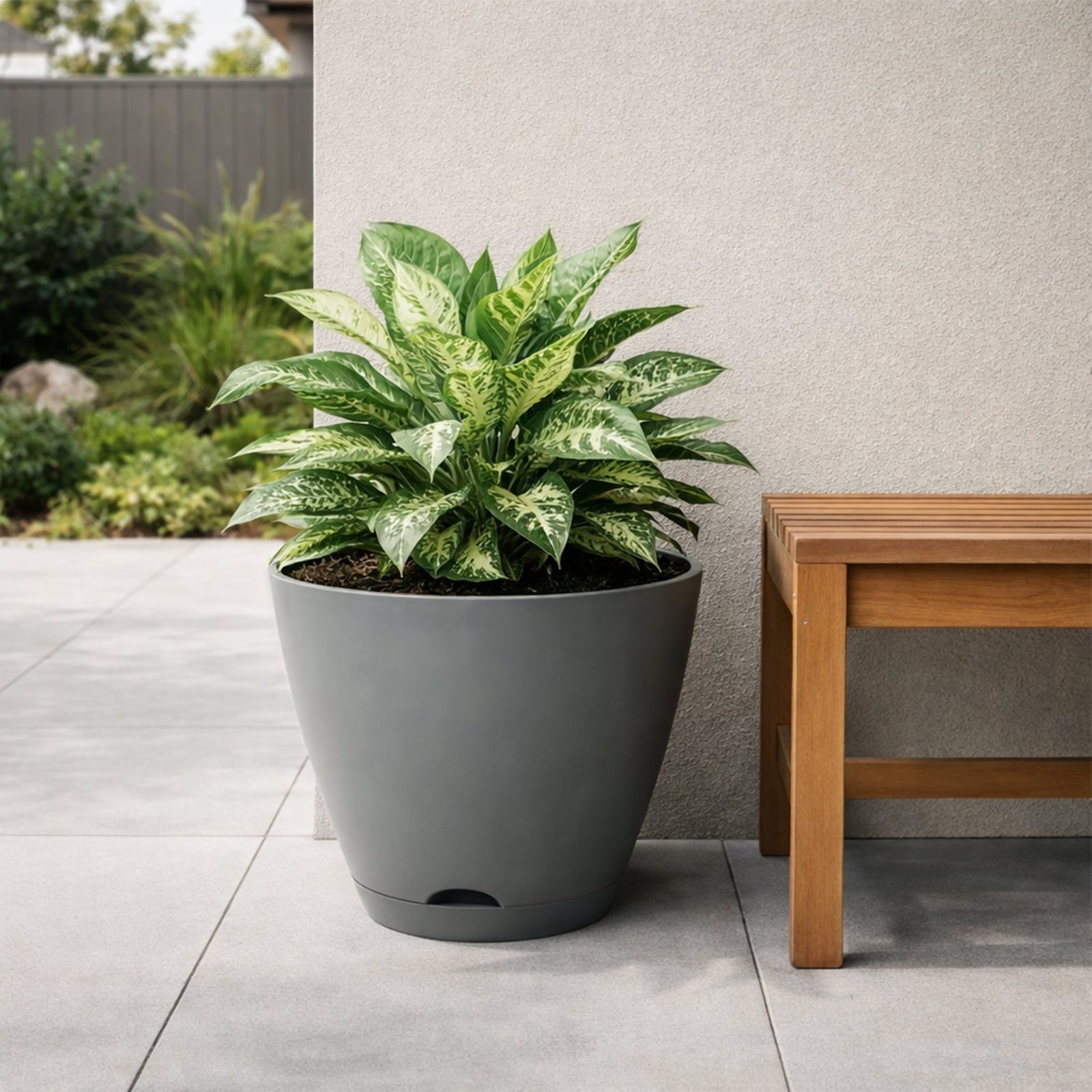 Eden large grey Oslo self-watering planter for outdoor gardens and courtyards