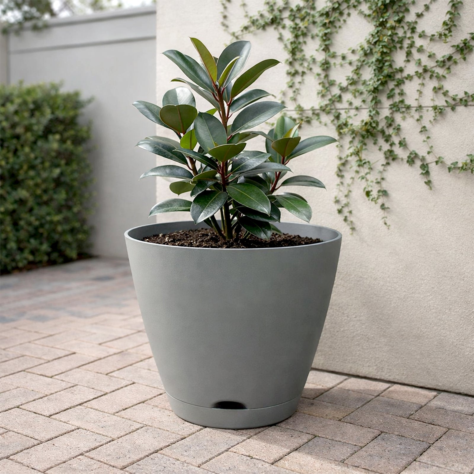 Eden large grey Oslo self-watering planter for outdoor gardens and courtyards