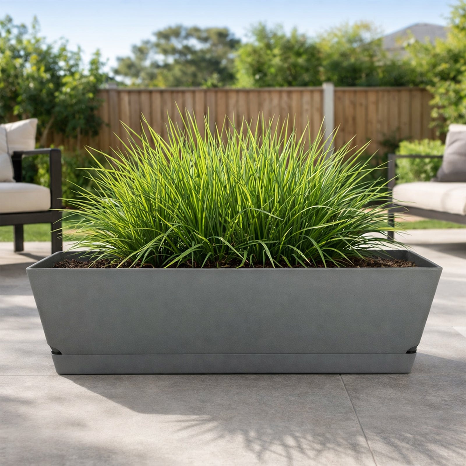 Eden grey Oslo self-watering trough planter for outdoor and balcony gardens