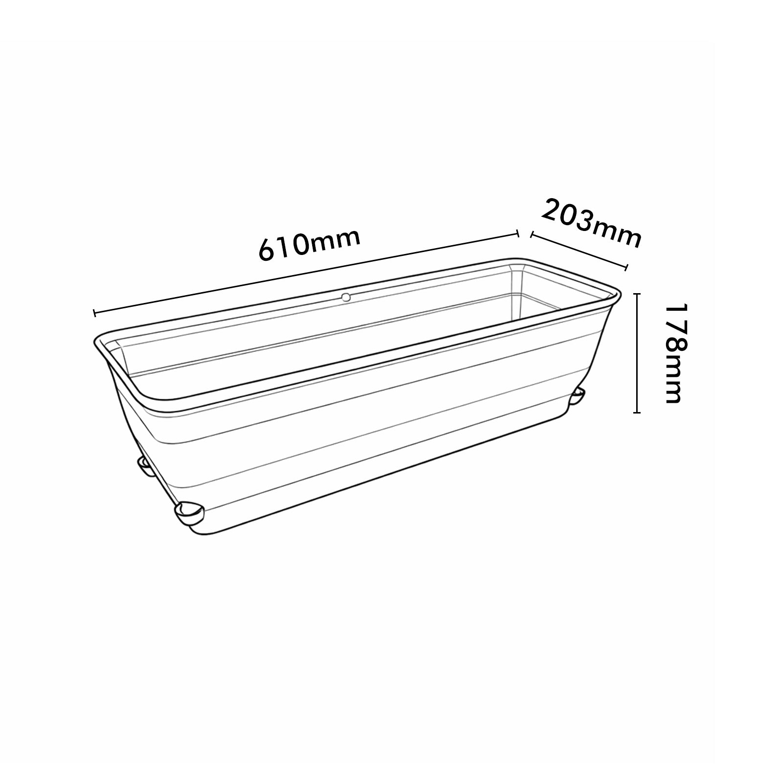 Eden charcoal Roman self-watering trough planter for patio and garden use
