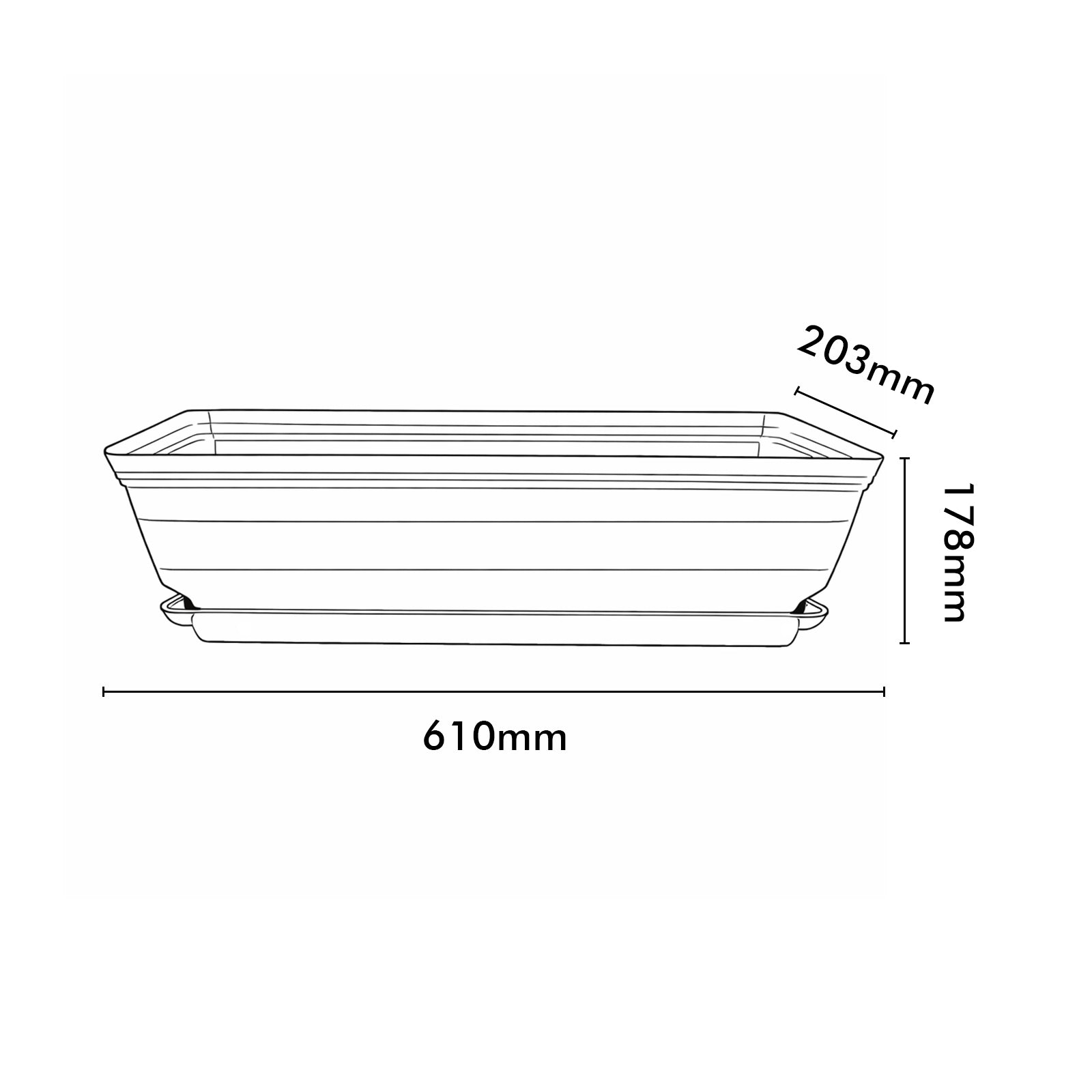 Eden grey Roman self-watering trough planter for outdoor garden planting